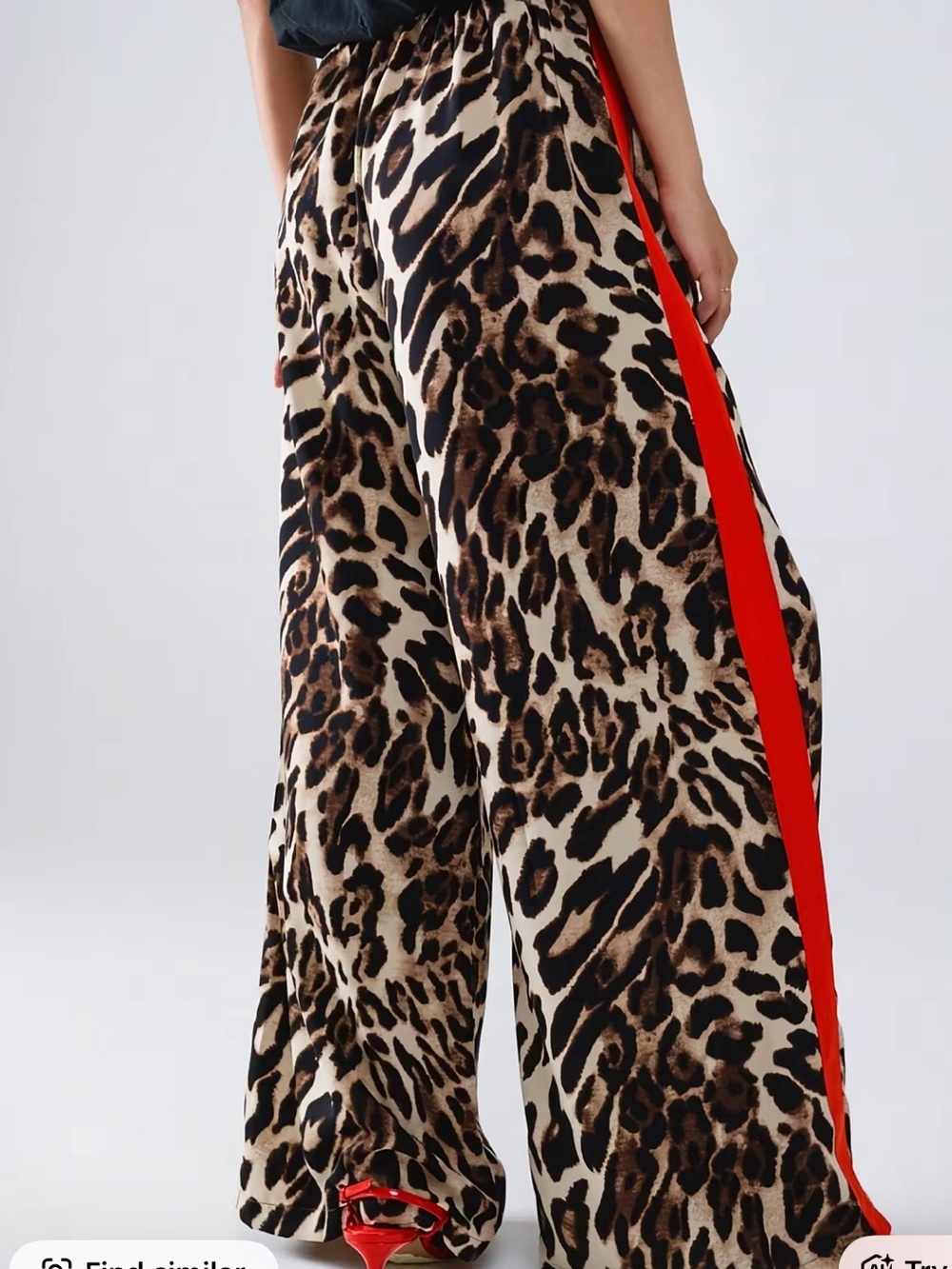 Leopard Print Wide-Leg Pants with Red Side Stripe. NWT. - Picture 3 of 4